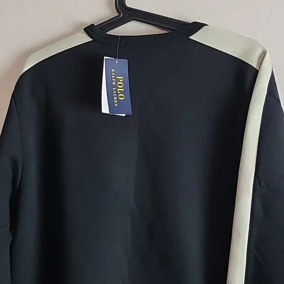 New Black Long Sleeves Polo Crew Neck Sweatshirt size Large